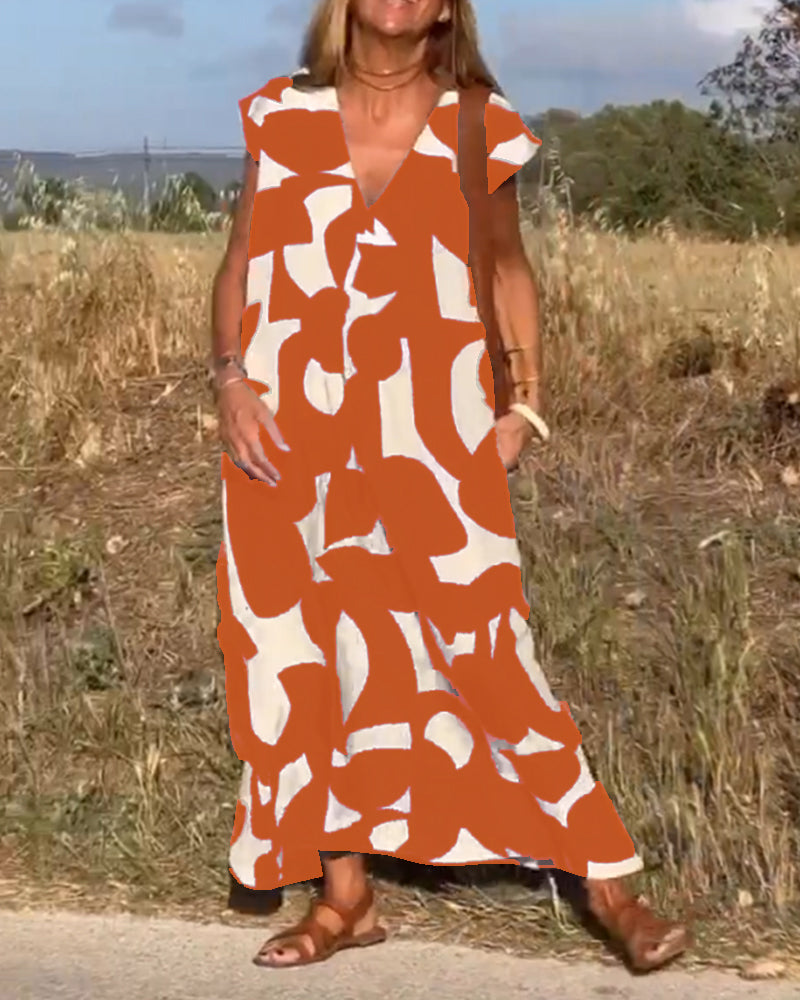 Dress with Print and V-Neck