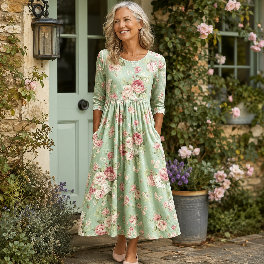 Vintage Floral Print Dress