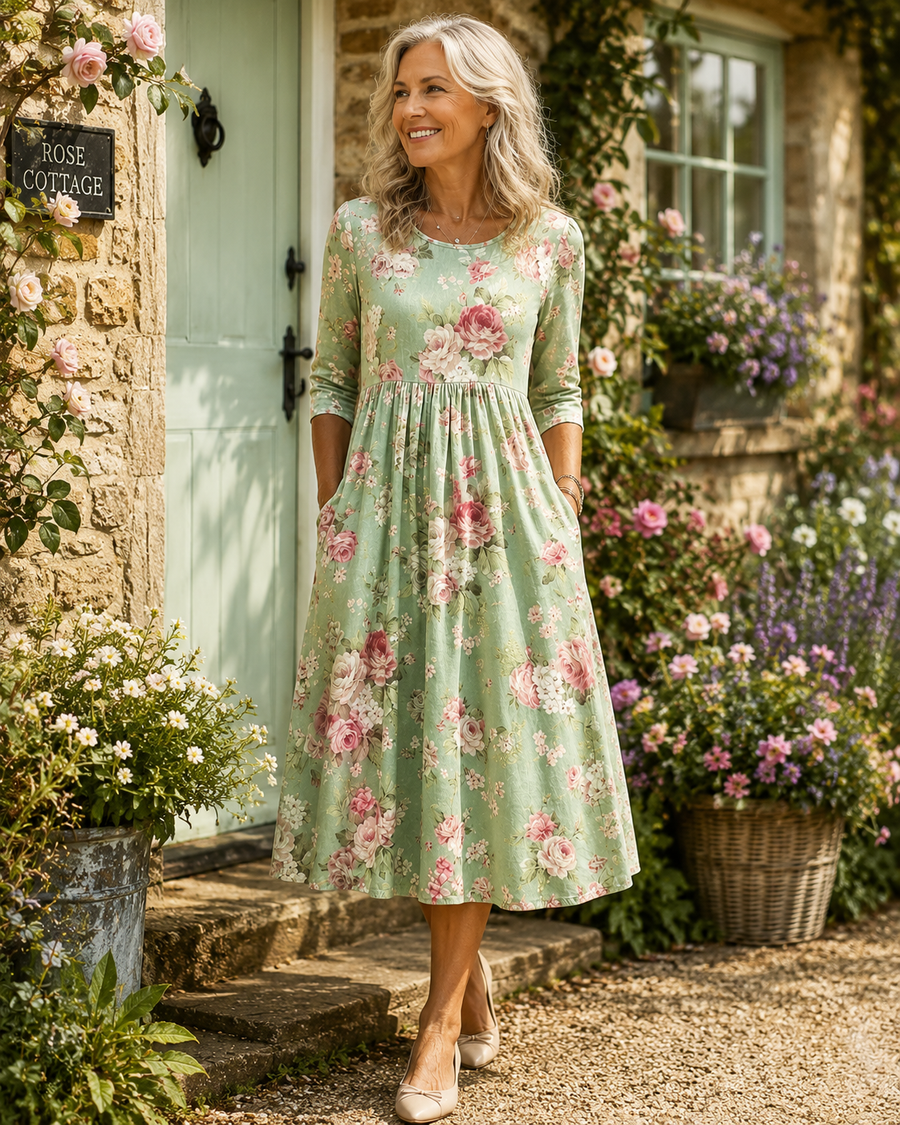 Vintage Floral Print Dress