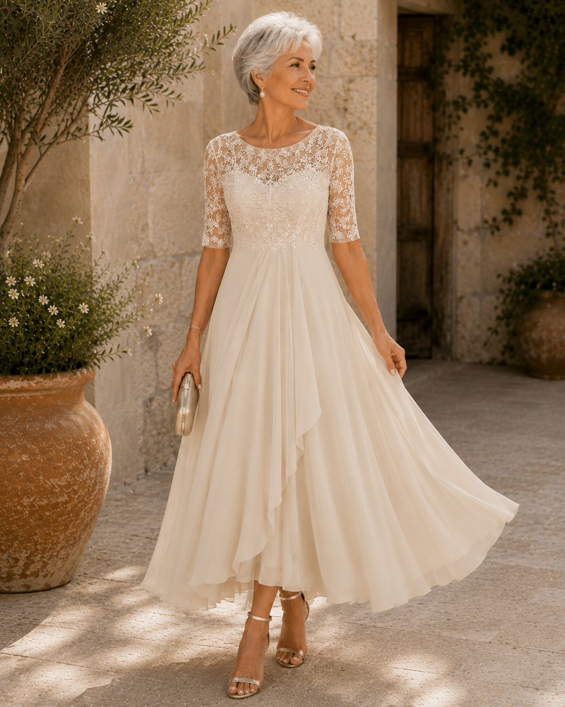 Rhonda™ | Elegant Lace Dress – Cream