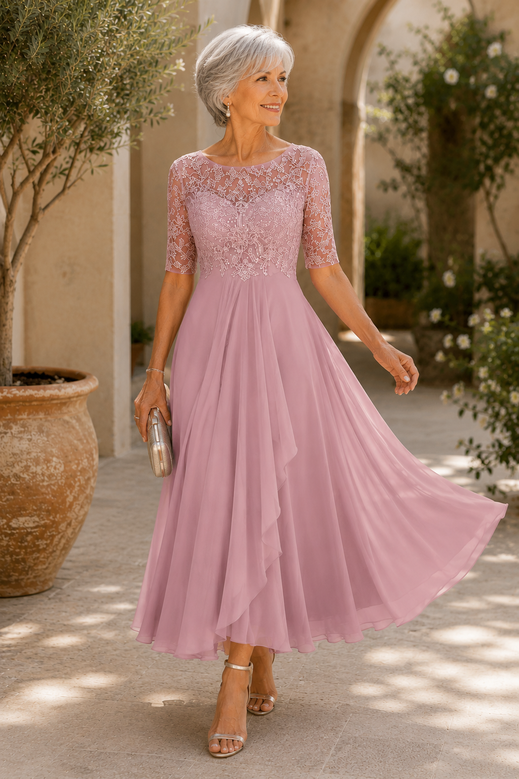 Rhonda™ | Elegant Lace Dress – Pink