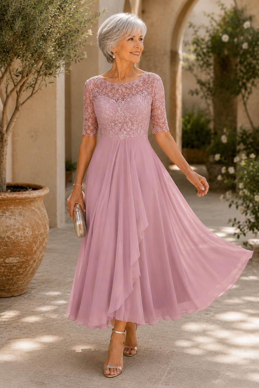 Rhonda™ | Elegant Lace Dress – Pink