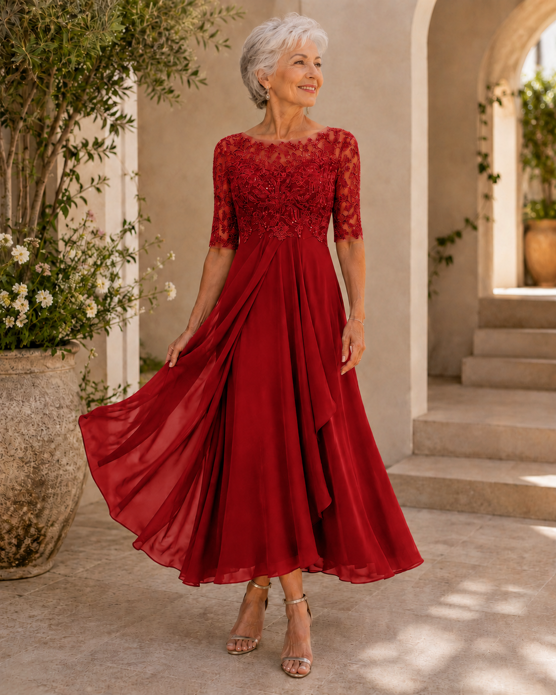 Rhonda™ | Elegant Lace Dress – Red
