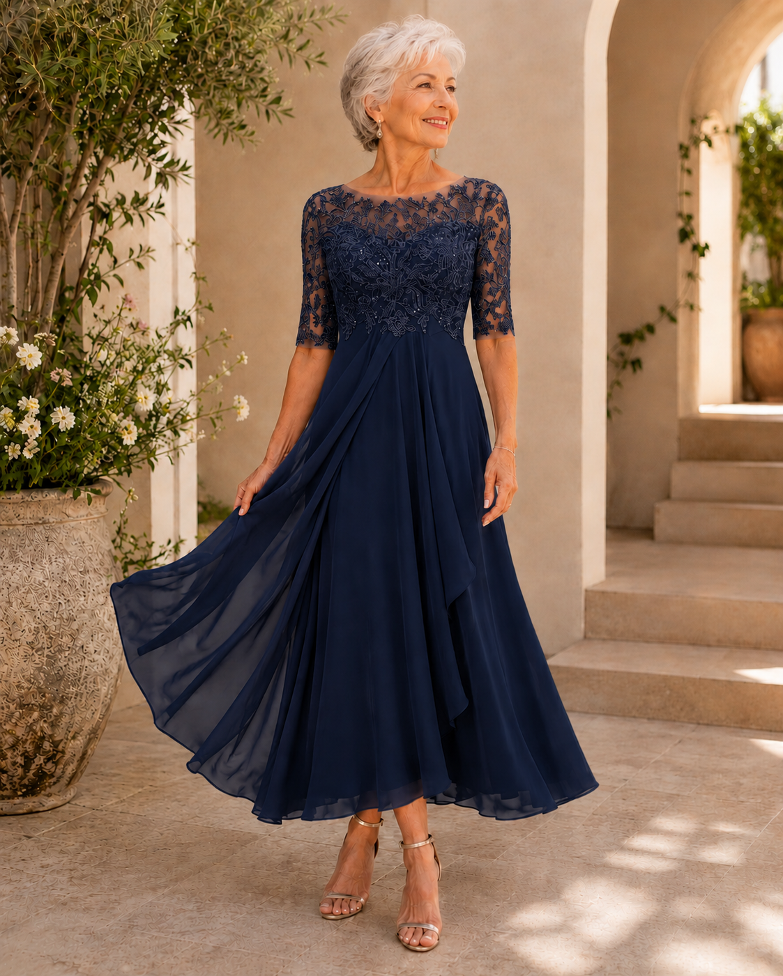 Rhonda™ | Elegant Lace Dress – Navy Blue