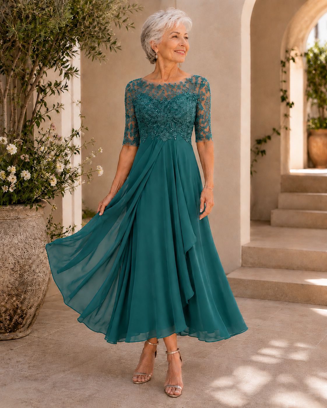 Rhonda™ | Elegant Lace Dress – Sea Blue
