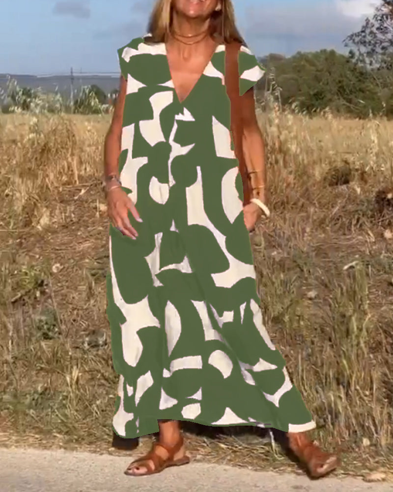 Dress with Print and V-Neck