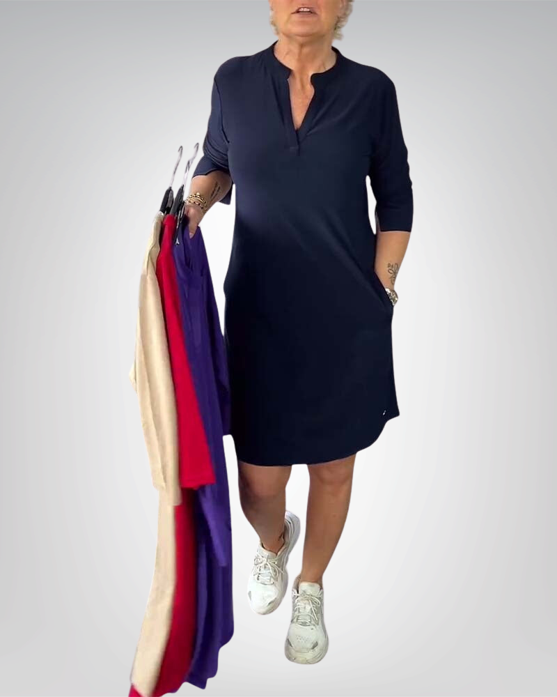 Katherine | Solid V-Neck Dress