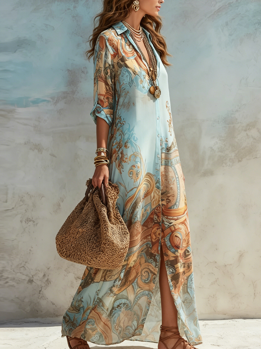 Cleo™ | Elegant Mediterranean Blouse Dress